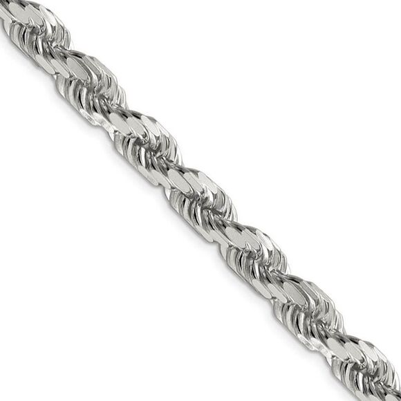 Men's 8mm Sterling Silver D/C 8 Sided Solid Rope Chain Necklace 24in